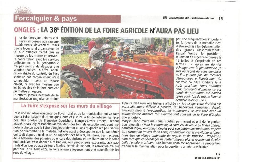 ANNULATION DE LA 38EME FOIRE