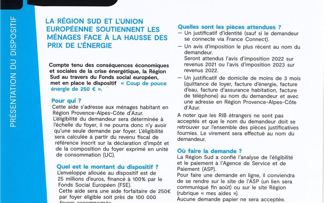Coup de pouce énergie de 250€