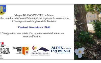 Inauguration Place de la Fontaine vendredi 10 octobre 2025 à 17h00