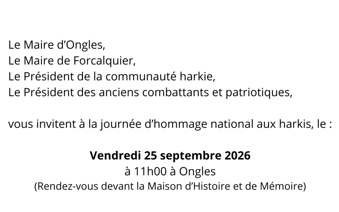 Cérémonie – Journée hommage aux harkis 25 septembre 2026
